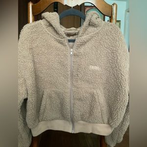 Cute cropped SKIMS teddy bear jacket with hood